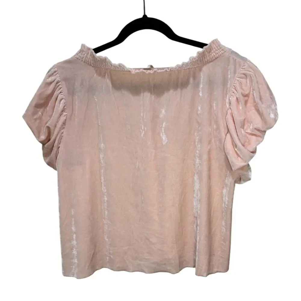 Free People Terese Puff Sleeve Velvet Top Blush Pink/Peach Size M NWOT